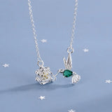 925 Silver Green Bird Choker Pendant Necklace CZ Zircon Pretty Jewelry