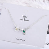 925 Silver Green Bird Choker Pendant Necklace CZ Zircon Pretty Jewelry