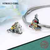 925 Silver Christmas Tree Charms Beads for Bracelet DIY Jewelry