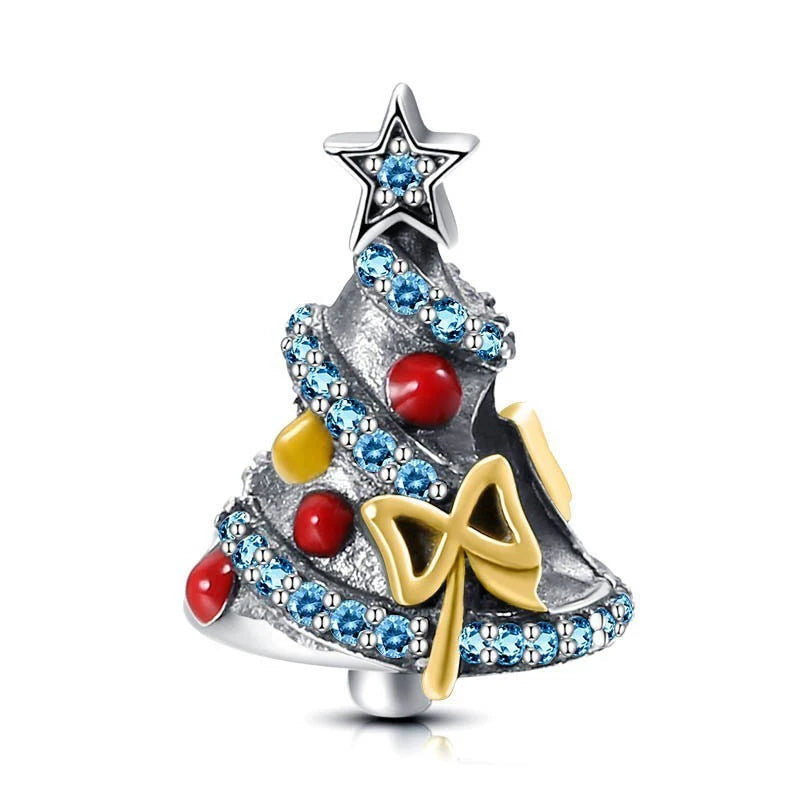 925 Silver Christmas Tree Charms Beads for Bracelet DIY Jewelry