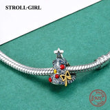 925 Silver Christmas Tree Charms Beads for Bracelet DIY Jewelry
