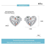 925 Silver Heart Stud Earrings Tree of Life Jewelry for Women