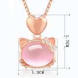 925 Silver Kitty Necklace Women Rose Quartz Pendant