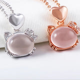 925 Silver Kitty Necklace Women Rose Quartz Pendant