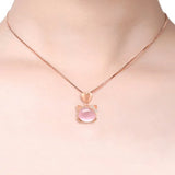 925 Silver Kitty Necklace Women Rose Quartz Pendant