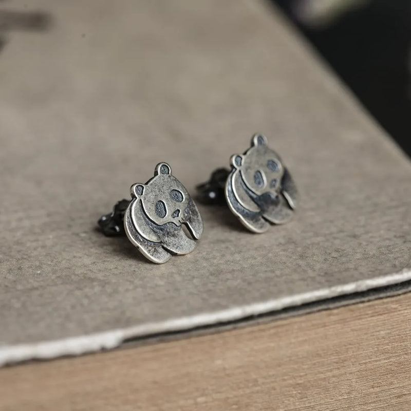 925 Silver Panda Stud Earrings Vintage Wedding Jewelry