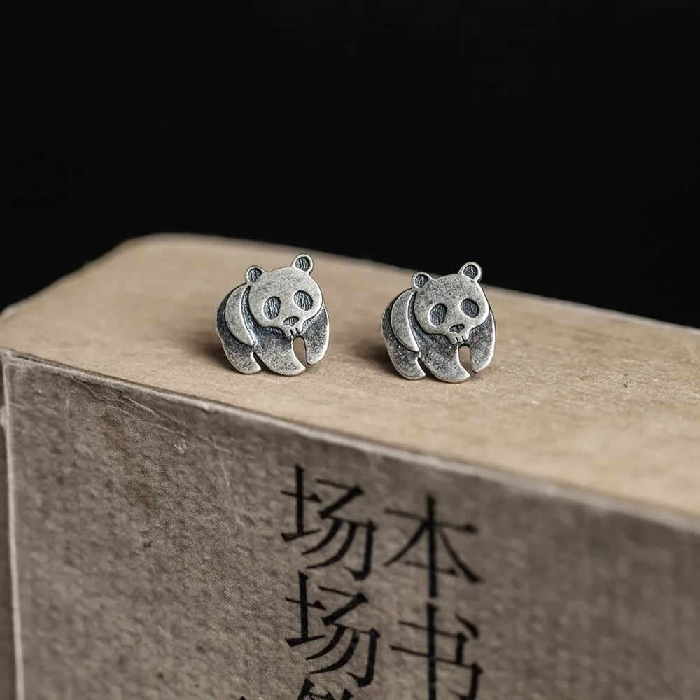 925 Silver Panda Stud Earrings Vintage Wedding Jewelry