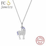 925 Silver Unicorn Necklace Purple Hair Choker Women Collier Trinket