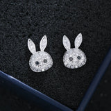 925 Silver rabbit Stud Earrings Women Lady Jewelry