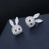 925 Silver rabbit Stud Earrings Women Lady Jewelry