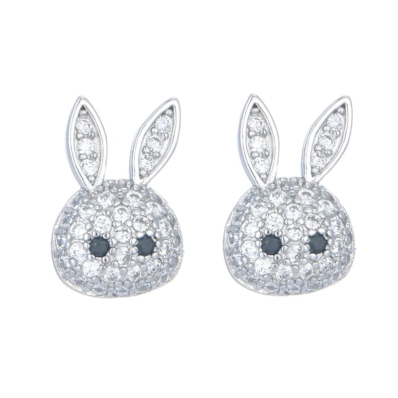 925 Silver rabbit Stud Earrings Women Lady Jewelry
