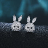 925 Silver rabbit Stud Earrings Women Lady Jewelry