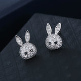 925 Silver rabbit Stud Earrings Women Lady Jewelry