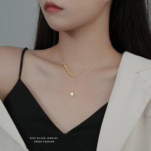 925 Silver Ball Tassel Pearl Pendant Necklace for Women