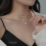 925 Silver Lucky Ball Tassel Pearl Pendant Necklace for Women