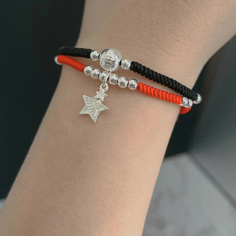 925 Silver Lucky Ball Star Bracelets Red Rope Fine Jewelry