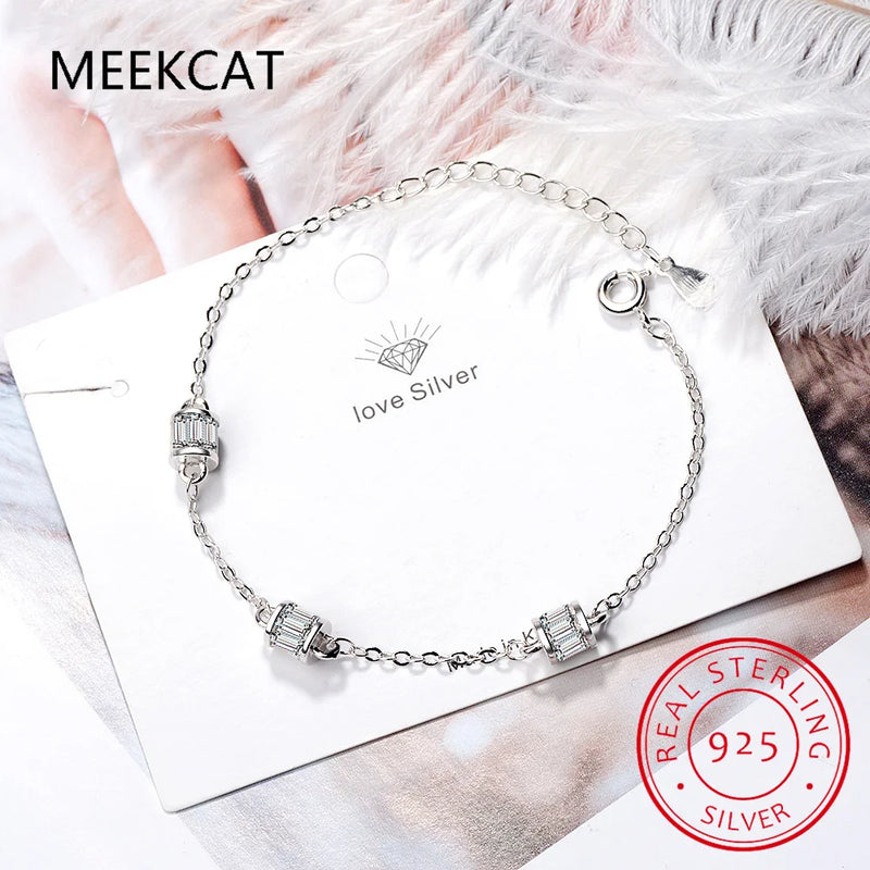 925 Silver Lucky Beads Bracelet Gemstone Cylinder Jewelry