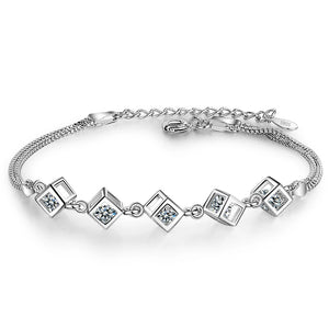 925 Sterling Silver Lucky Bracelets Cuff Cube Box charm Chain Bangle