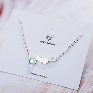 925 Silver Lucky Bracelets Moonlight Stone Cat Chain Bangle