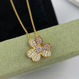 925 Silver Lucky Clover Necklace Diamond Inlaid Flower Pendant