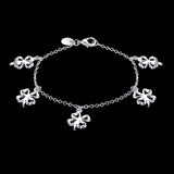 925 Silver Four Leaf Clover Charm Bracelet Crystal Link Chain