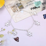 925 Silver Four Leaf Clover Charm Bracelet Crystal Link Chain