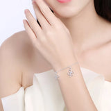 925 Silver Four Leaf Clover Charm Bracelet Crystal Link Chain