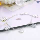 925 Silver Four Leaf Clover Charm Bracelet Crystal Link Chain