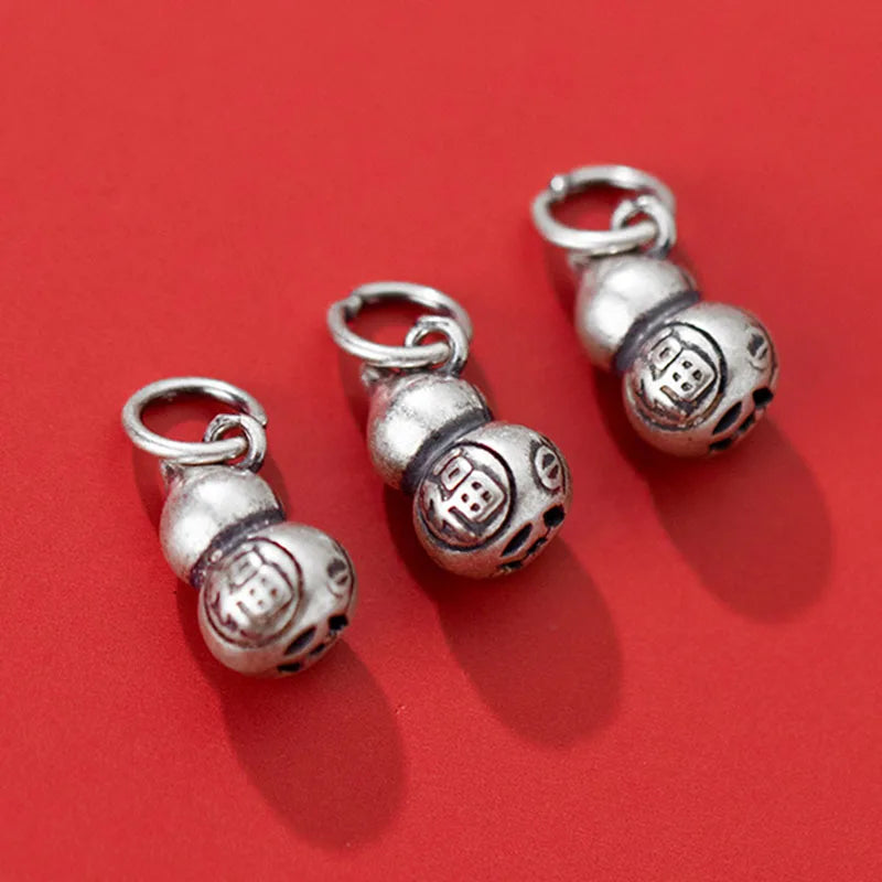 925 Silver Lucky Gourd Charm Pendant Matte Craft Unisex DIY Jewelry