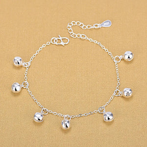 925 Silver Lucky Bell Bracelet Anklet Girl Fine Jewelry