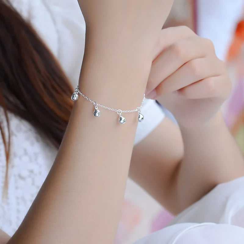 925 Silver Lucky Bell Bracelet Anklet Girl Fine Jewelry