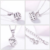 925 Silver Lucky Dice Pendant Cube Choker Necklace