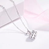 925 Silver Lucky Dice Pendant Cube Choker Necklace
