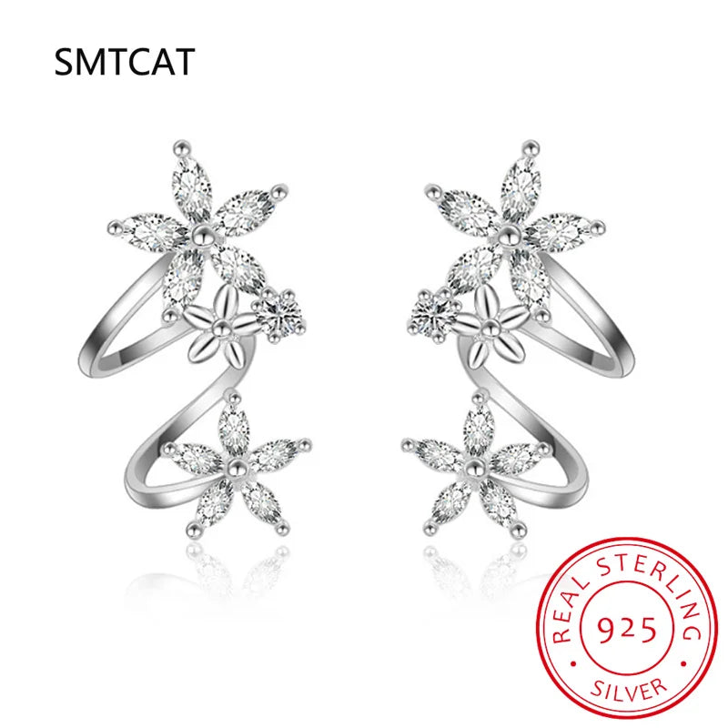925 Silver Star Flower Stud Earring Moissanite Gemstone Jewelry