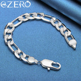 925 Silver 12mm Chain Bracelet Wedding Party Jewelry Gift