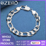 925 Silver 12mm Chain Bracelet Wedding Party Jewelry Gift
