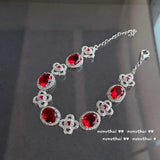 925 Silver Bracelet Red Cubic Zirconia Charm Wedding Bridal Jewelry
