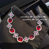925 Silver Bracelet Red Cubic Zirconia Charm Wedding Bridal Jewelry
