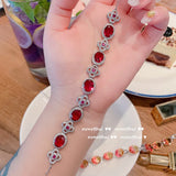 925 Silver Bracelet Red Cubic Zirconia Charm Wedding Bridal Jewelry