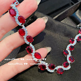 925 Silver Bracelet Red Cubic Zirconia Charm Wedding Bridal Jewelry