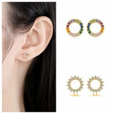 925 Silver Colorful Crystal Stud Earring Women Jewelry Gift