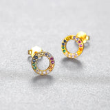 925 Silver Colorful Crystal Stud Earring Women Jewelry Gift