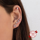 925 Silver Colorful Crystal Stud Earring Women Jewelry Gift