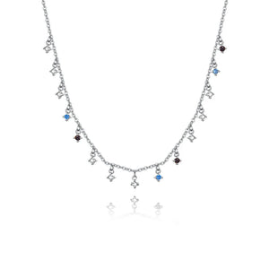 925 Silver Zircon Tassel Necklace Colorful Women Choker