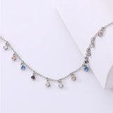 925 Silver Zircon Tassel Necklace Colorful Women Choker