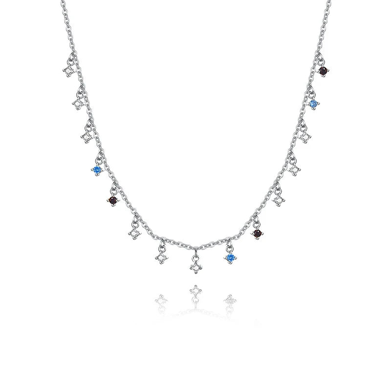 925 Silver Zircon Tassel Necklace Colorful Women Choker
