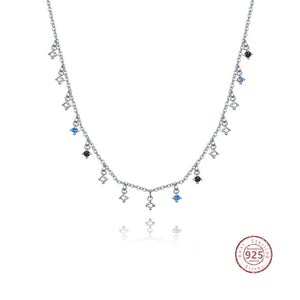 925 Silver Zircon Tassel Necklace Colorful Women Choker
