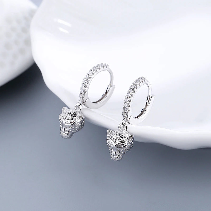 925 Silver Animal Hoop Earrings with Zircon Inlay Ear Jewelry for Women