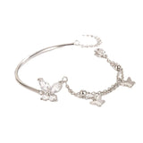 925 Silver Crystal Butterfly Charm Chain Bracelet Women's Luck Bracelet