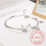 925 Silver Crystal Butterfly Charm Chain Bracelet Women's Luck Bracelet